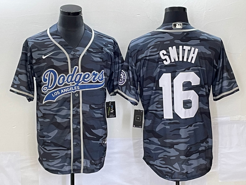 Men's Los Angeles Dodgers #16 Will Smith Gray Camo Cool Base With Patch Stitched Baseball Jersey Men's Los Angeles Dodgers #16 Will Smith Gray Camo Cool Base With Patch Stitched Baseball Jersey